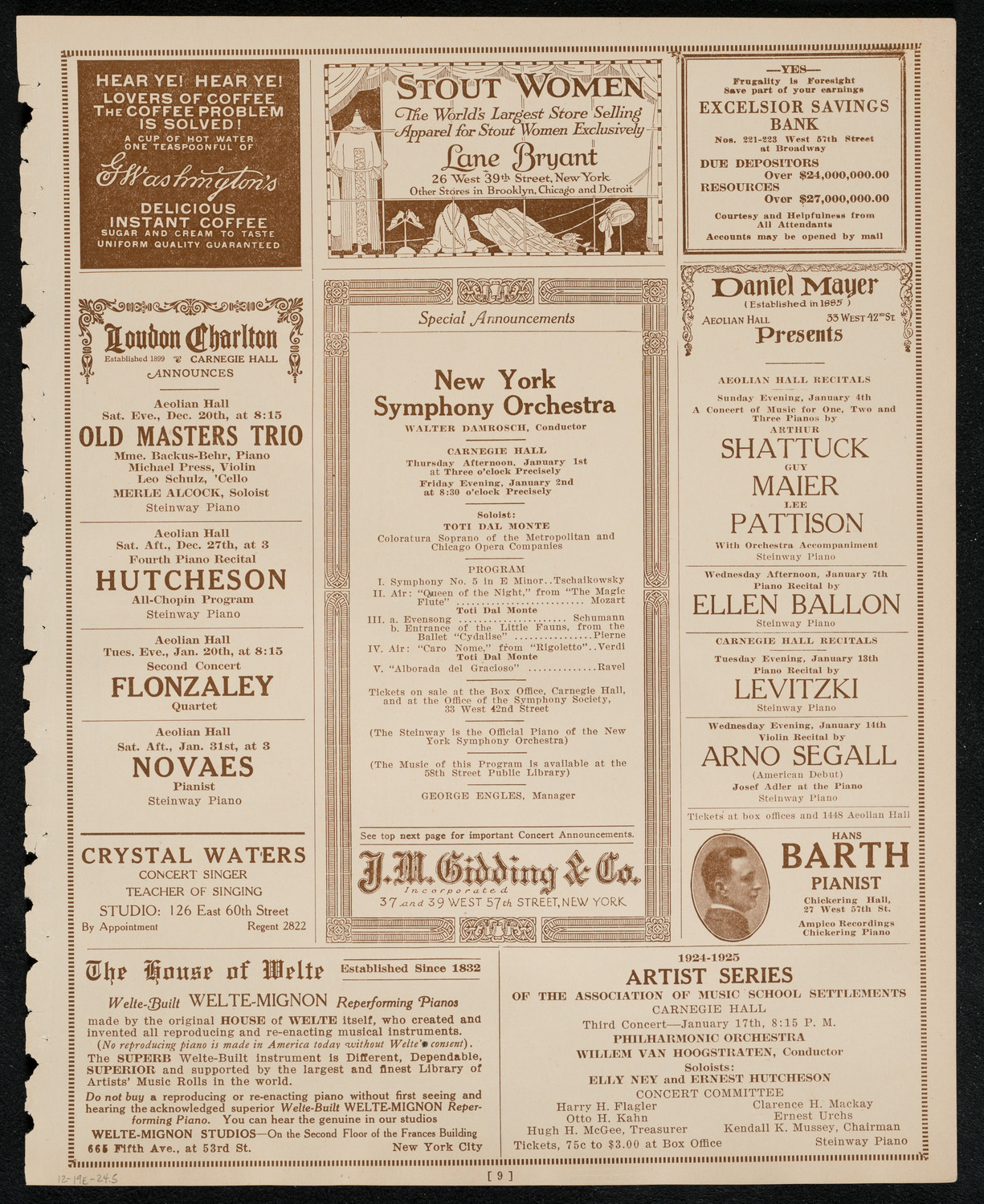 New York Symphony Orchestra, December 19, 1924, program page 9