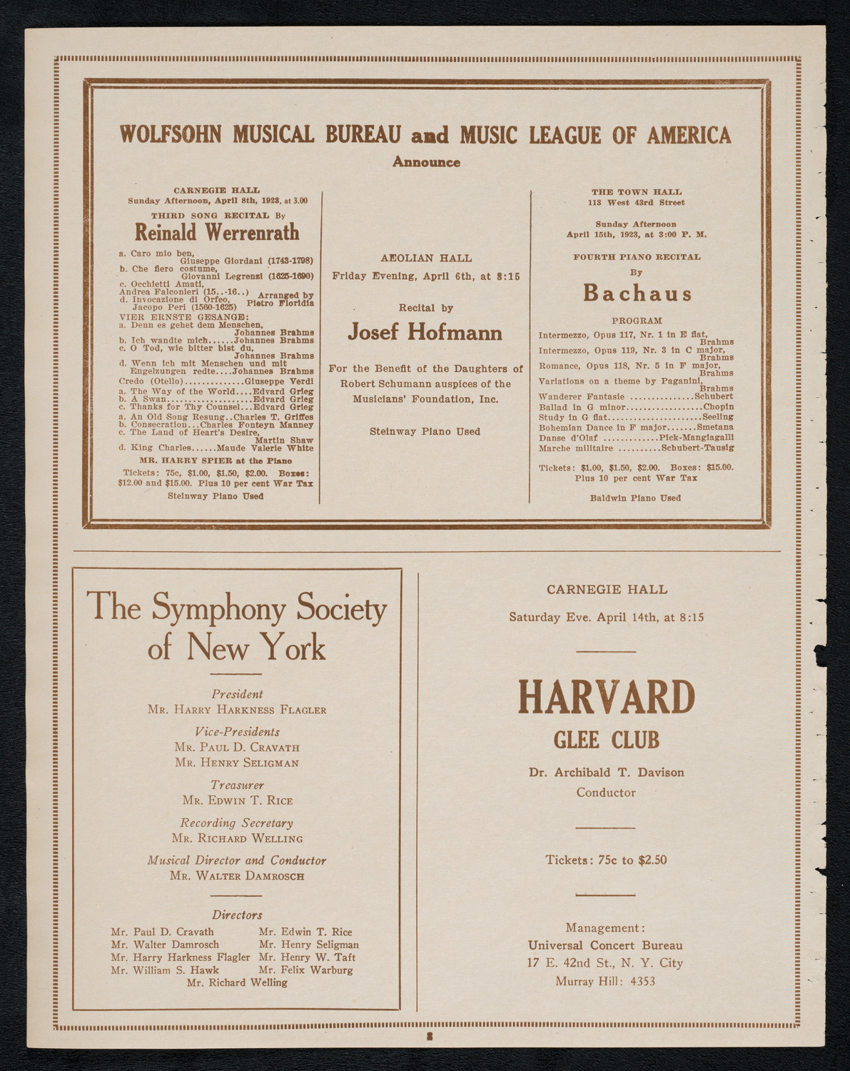 Oratorio Society of New York, April 4, 1923, program page 8