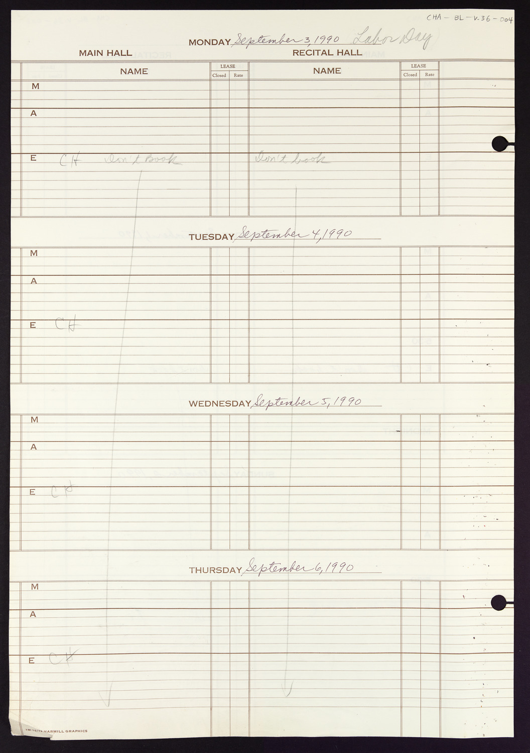 Carnegie Hall Booking Ledger, volume 36, page 4