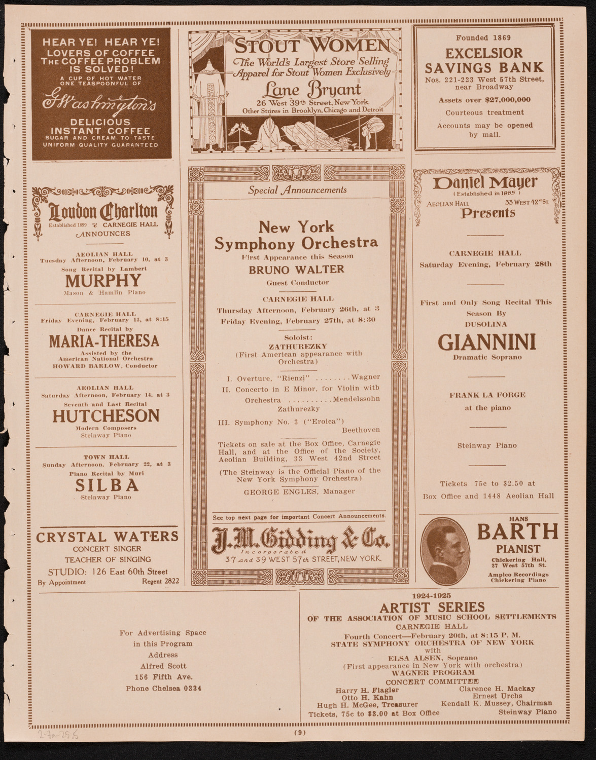 London String Quartet, February 7, 1925, program page 9