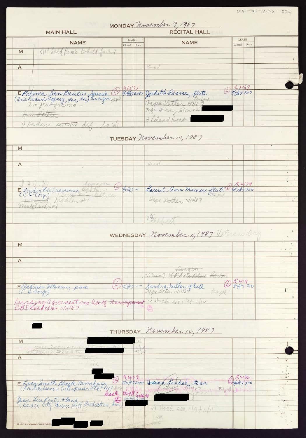 Carnegie Hall Booking Ledger, volume 33, page 24