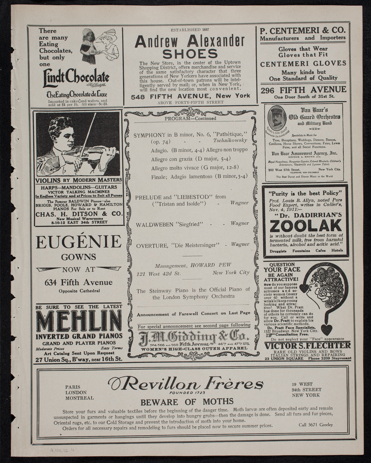 London Symphony Orchestra, April 10, 1912, program page 7