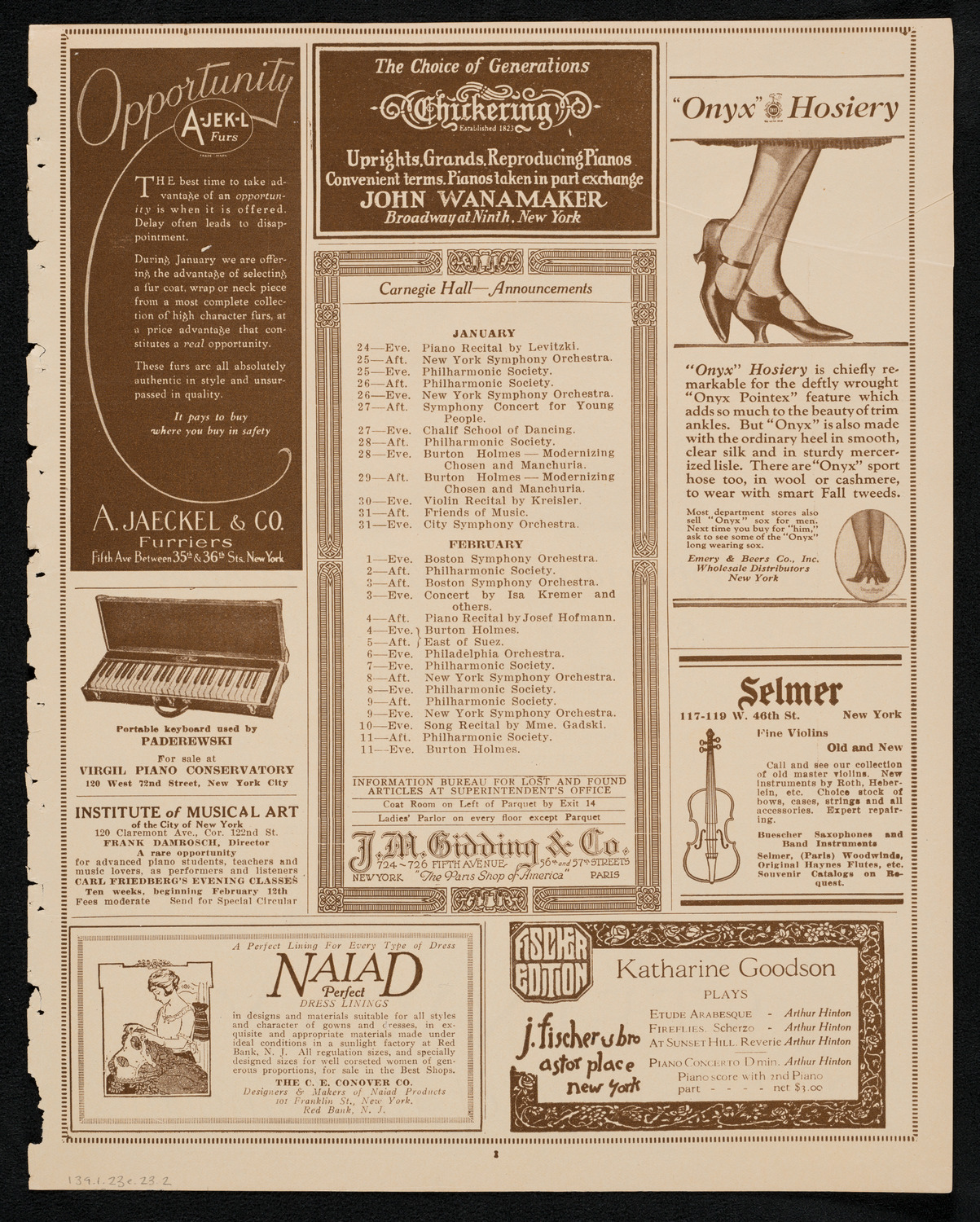Cleveland Orchestra, January 23, 1923, program page 3