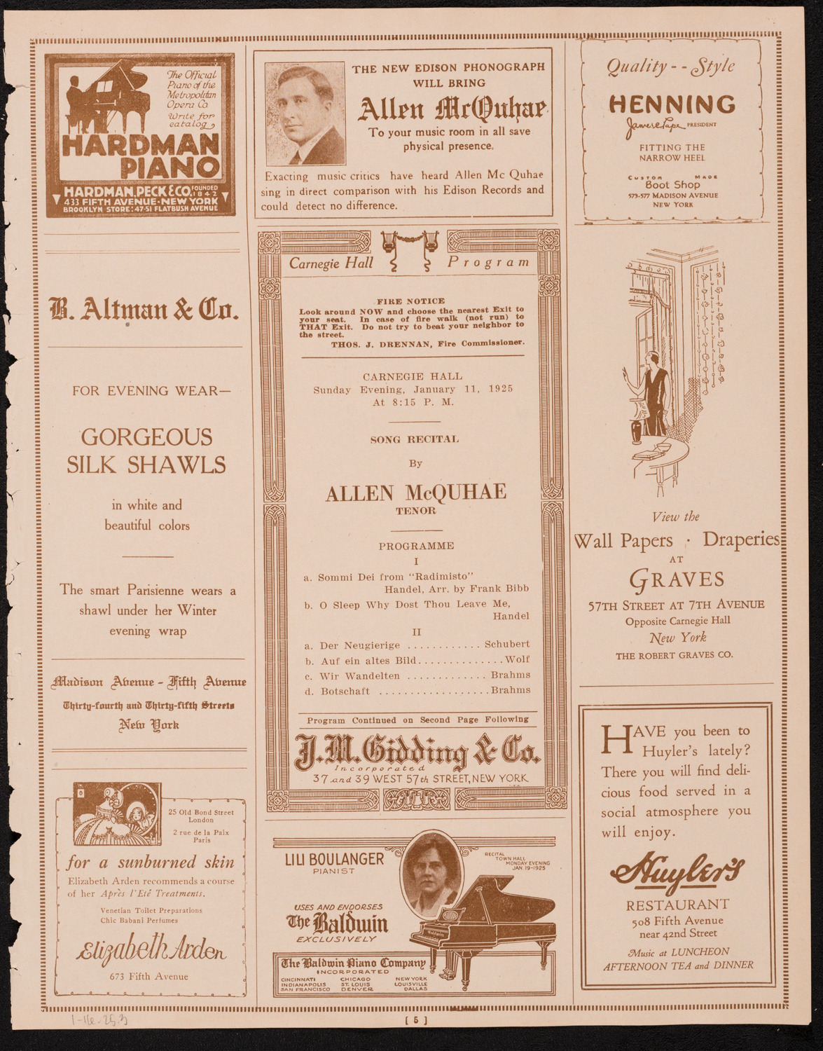 Allen McQuhae, Tenor, January 11, 1925, program page 5