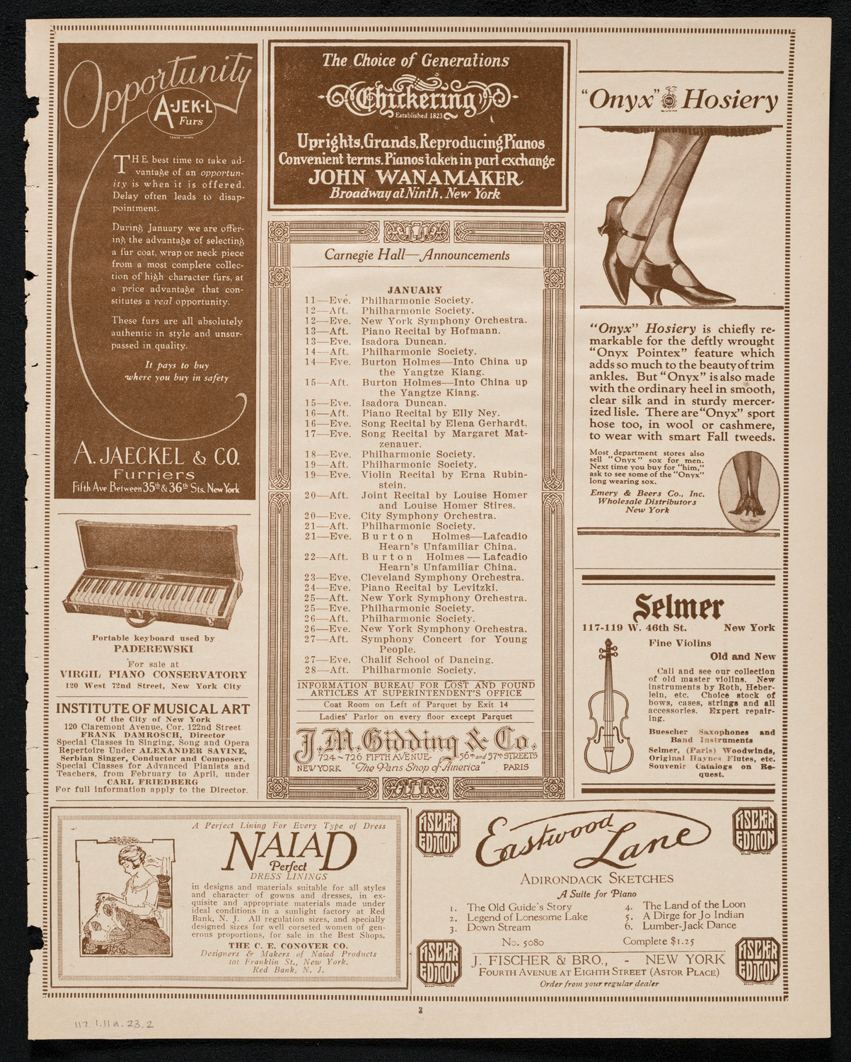 New York Symphony Orchestra, January 11, 1923, program page 3