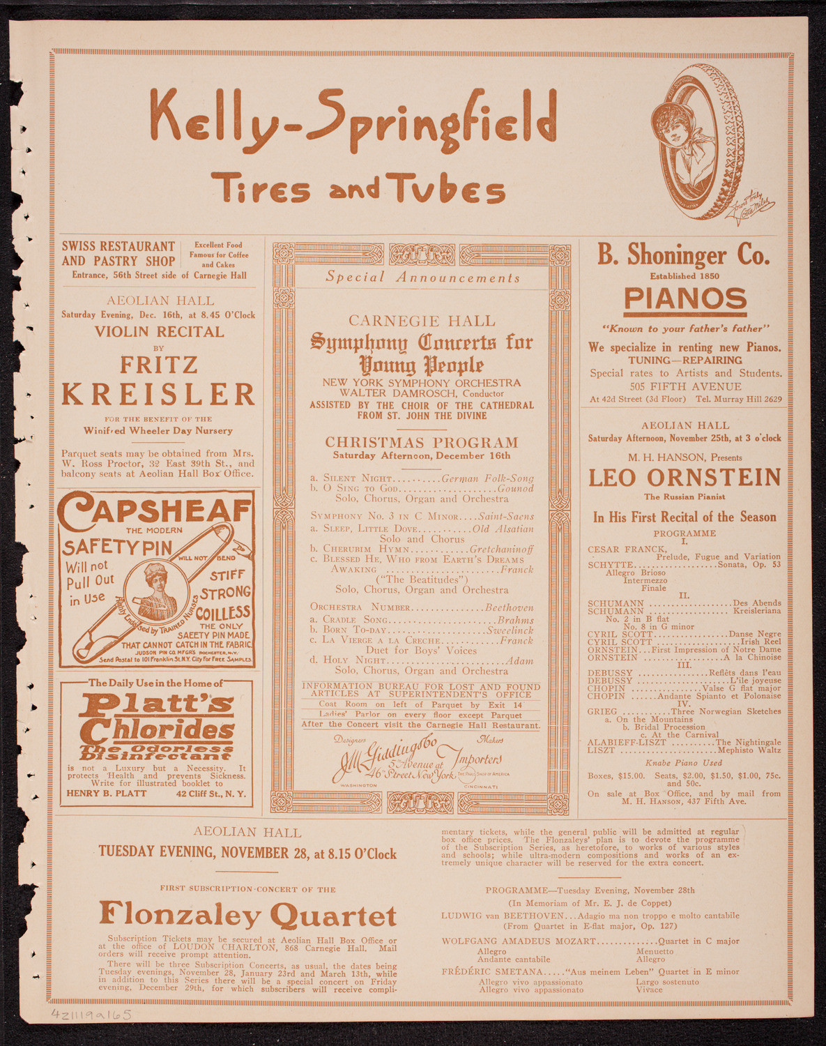 Fritz Kreisler, Violin, November 19, 1916, program page 9