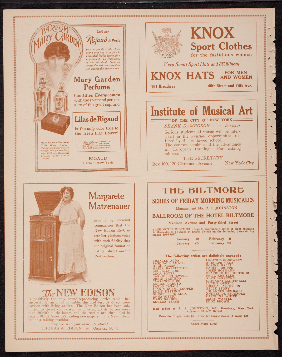 Musical Art Society of New York, December 19, 1916, program page 2