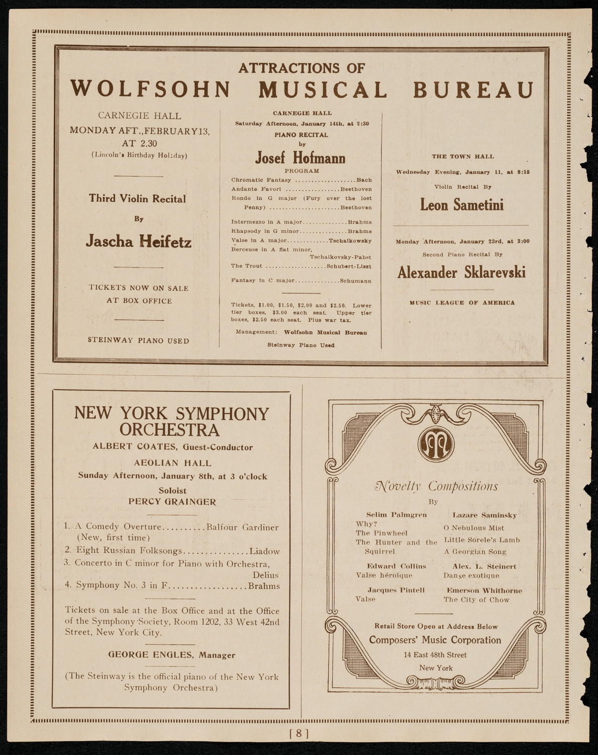 New York Symphony Orchestra, January 5, 1922, program page 8