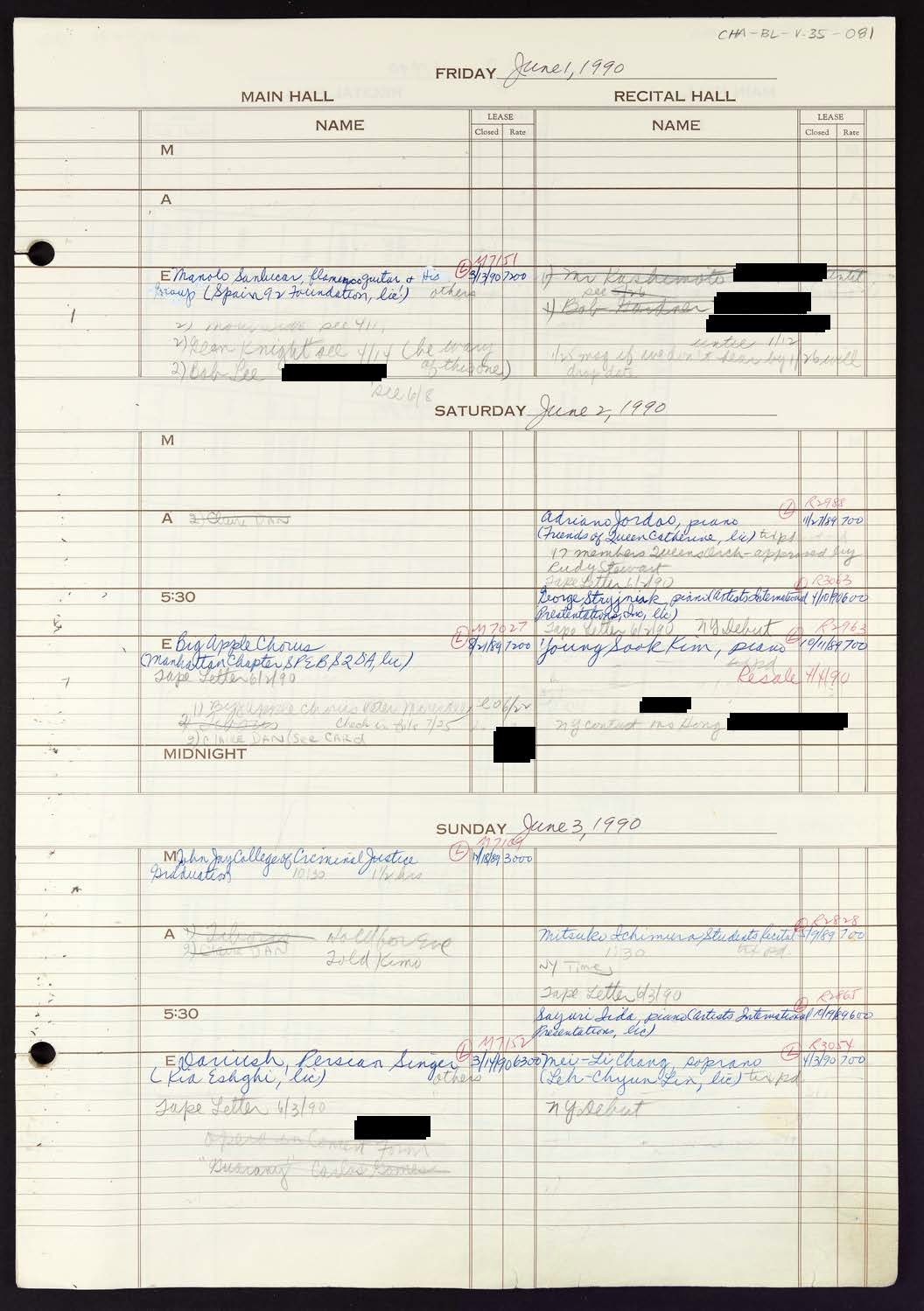 Carnegie Hall Booking Ledger, volume 35, page 81