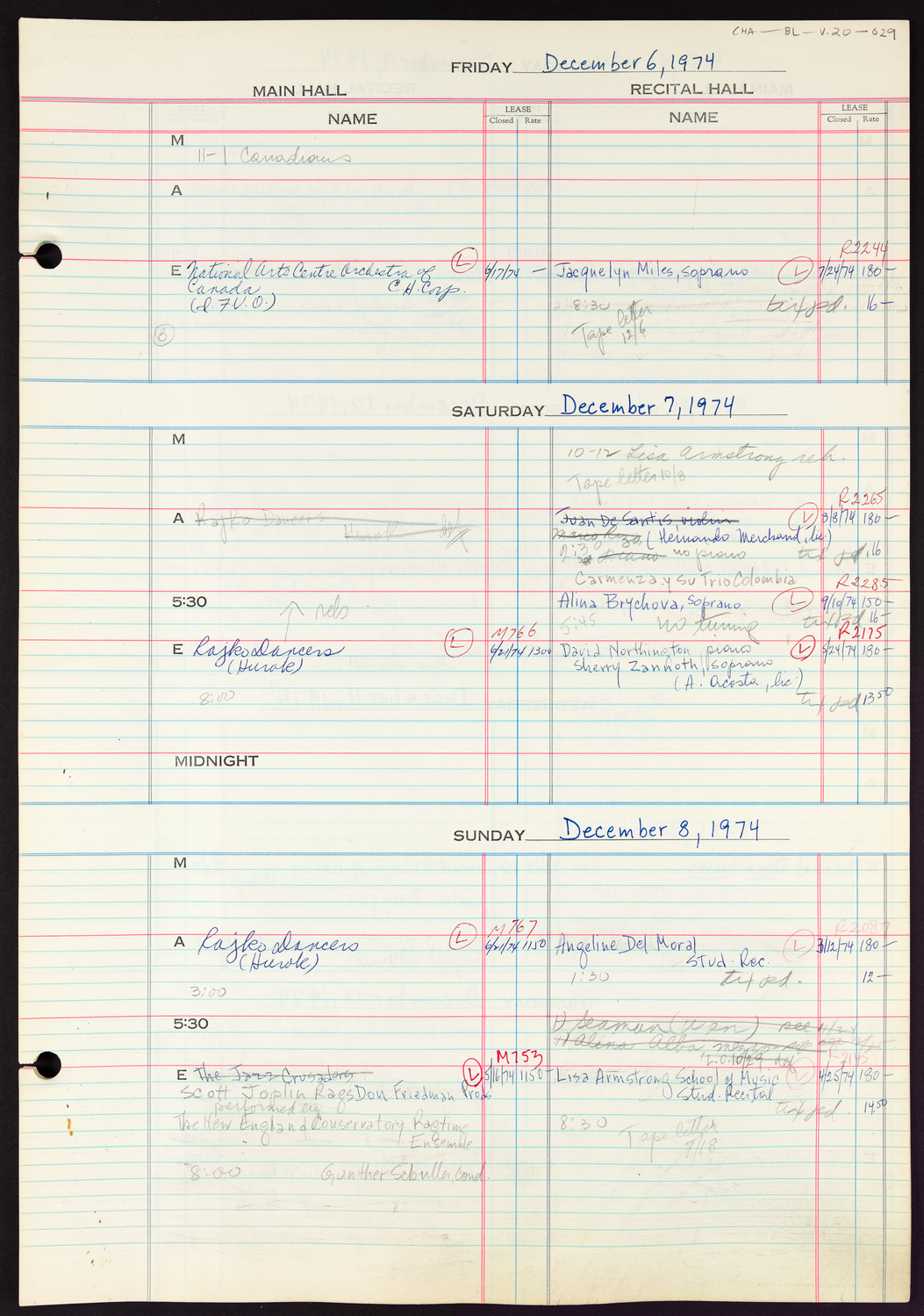 Carnegie Hall Booking Ledger, volume 20, page 29