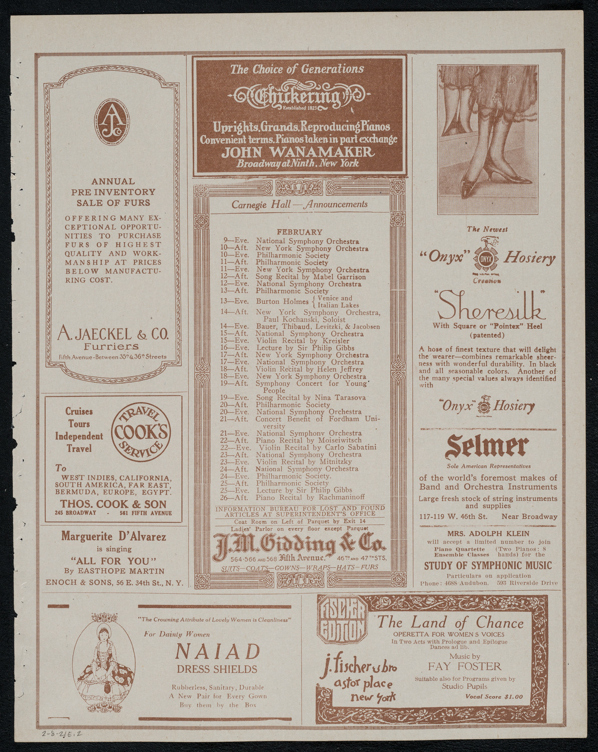 Philadelphia Orchestra, February 8, 1921, program page 3