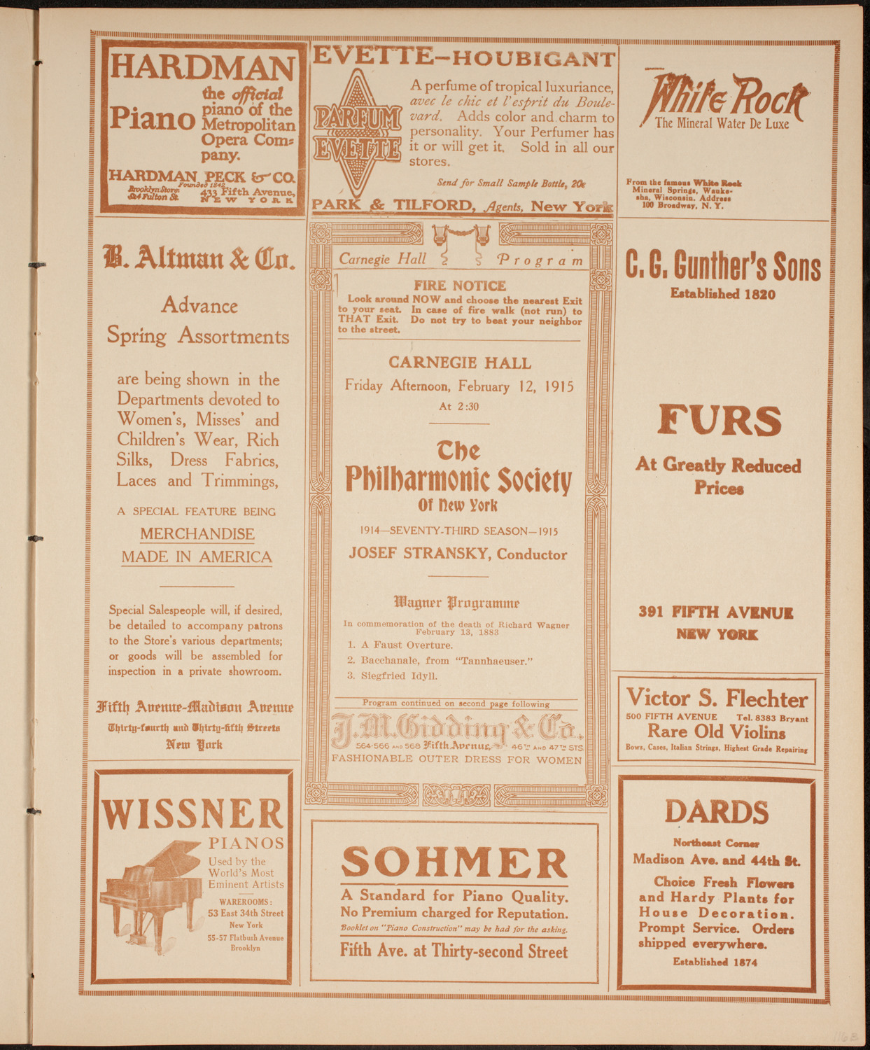 New York Philharmonic, February 12, 1915, program page 5