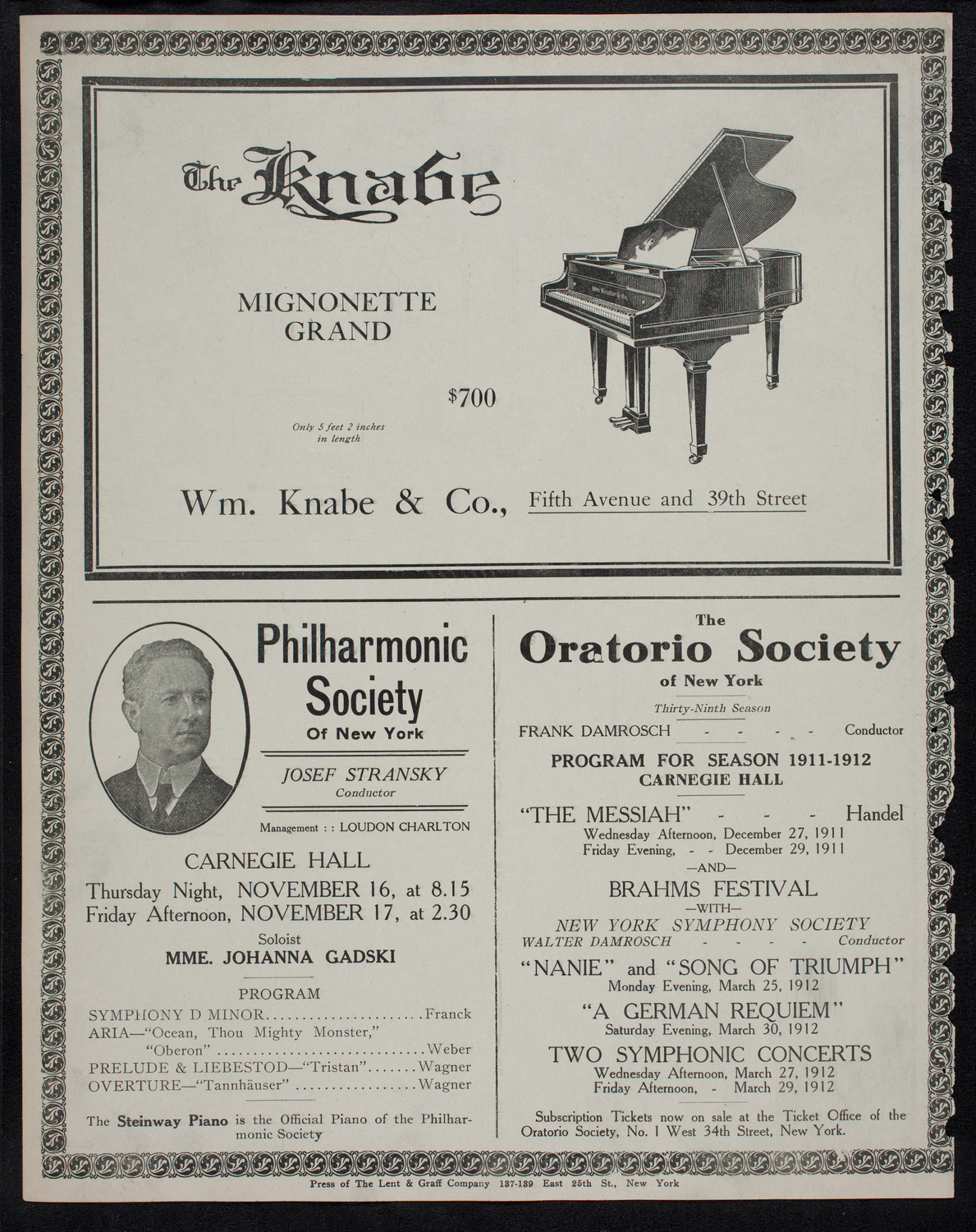 New York Philharmonic, November 12, 1911, program page 12