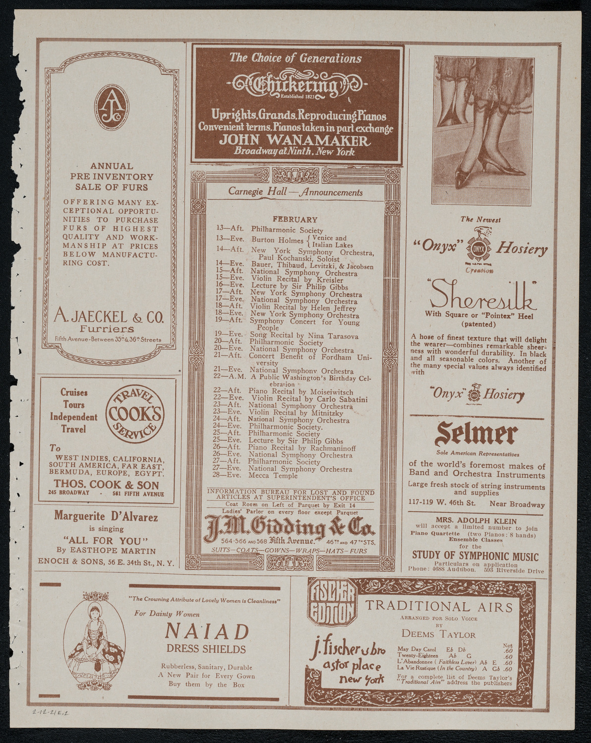 National Symphony Orchestra, February 12, 1921, program page 3