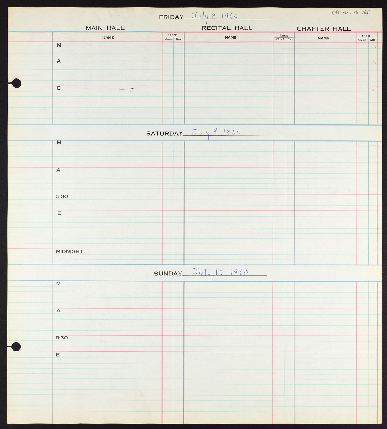 Carnegie Hall Booking Ledger, volume 5, page 85