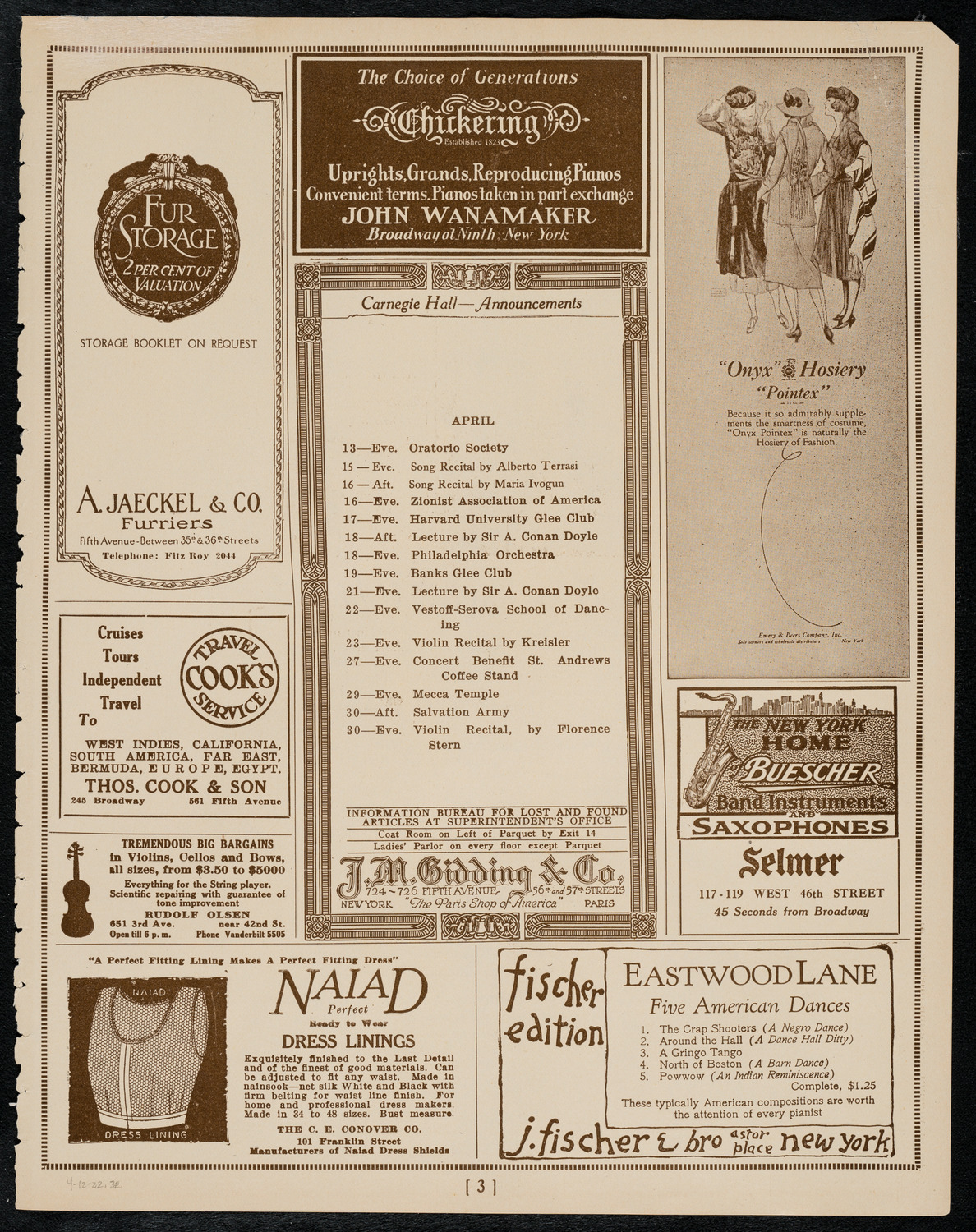 Sir Arthur Conan Doyle, April 12, 1922, program page 3