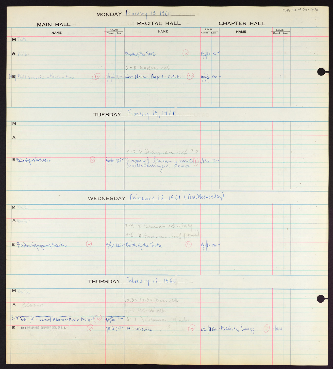 Carnegie Hall Booking Ledger, volume 6, page 40