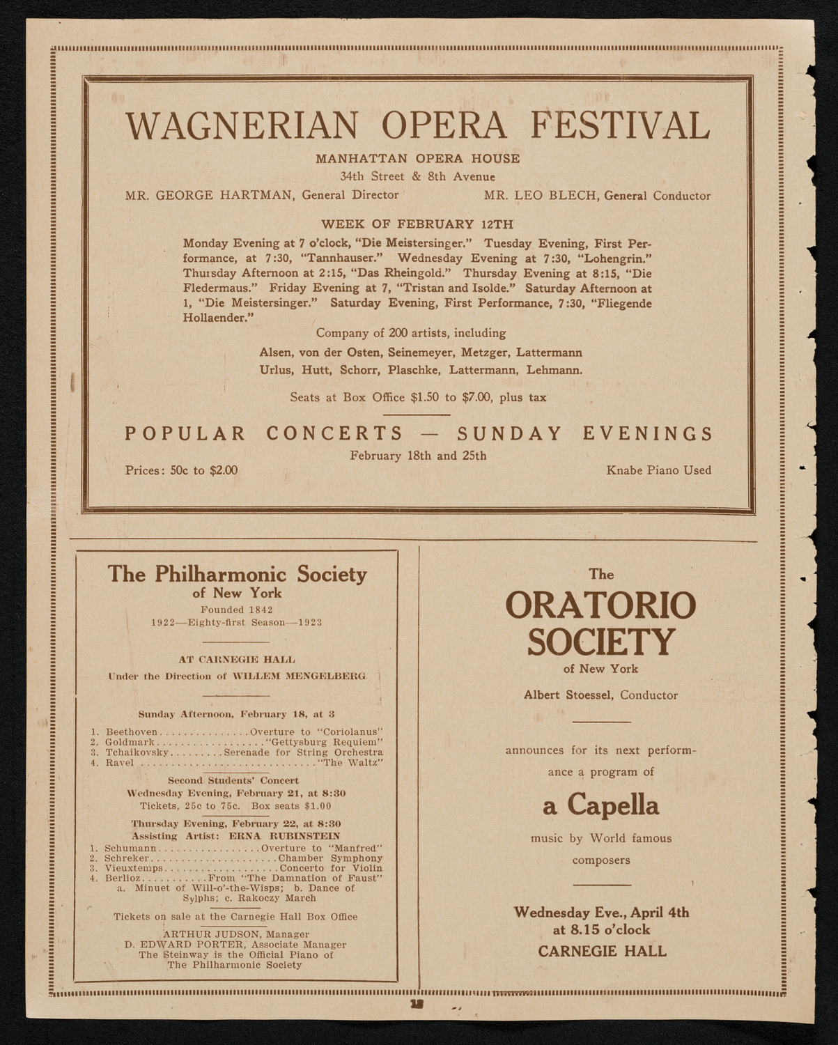 New York Philharmonic, February 17, 1923, program page 12