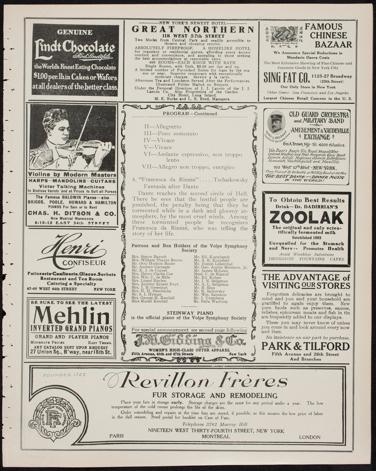 Volpe Symphony Society of New York, March 19, 1911, program page 7