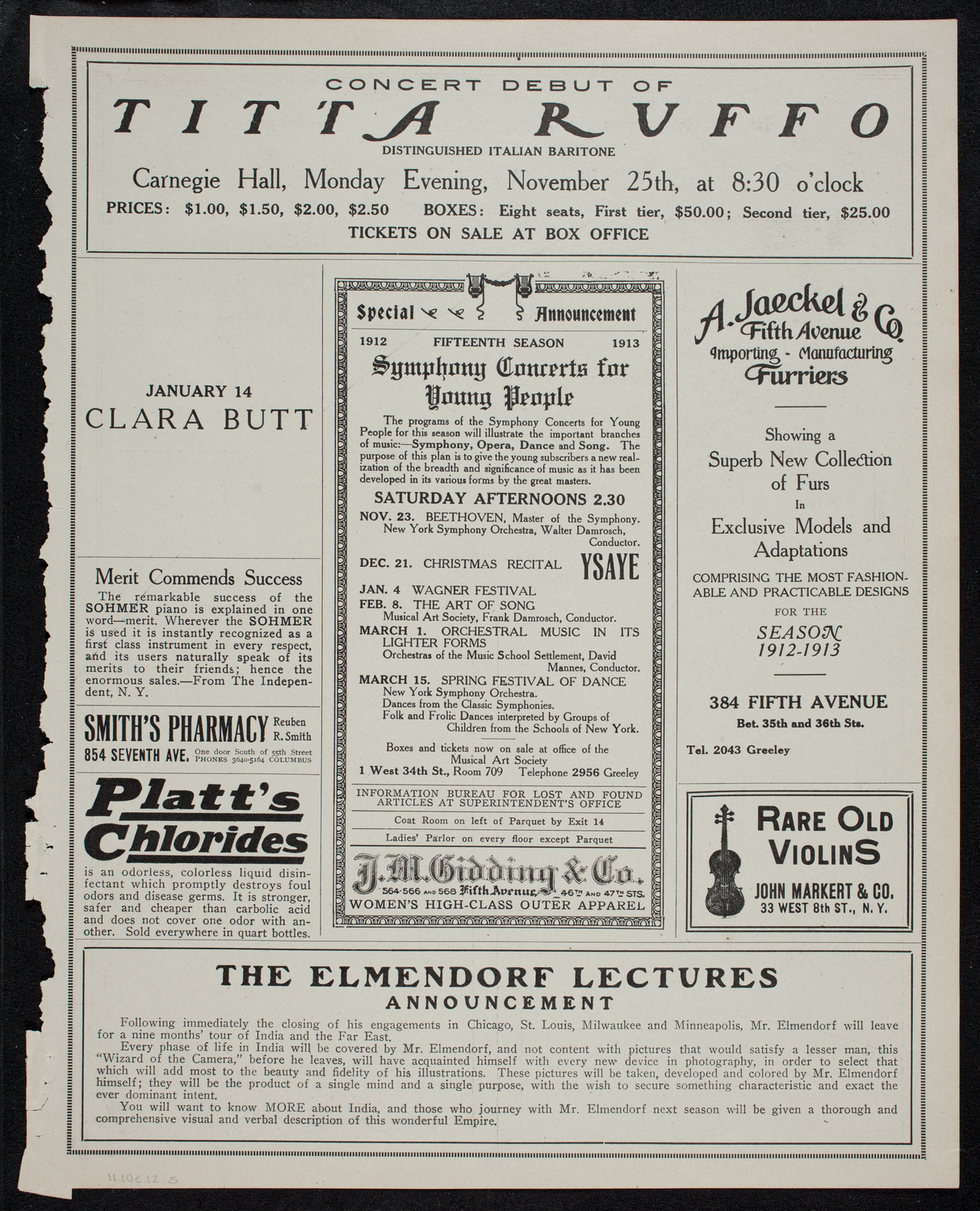 Elmendorf Lecture: Yellowstone Park, November 10, 1912, program page 9