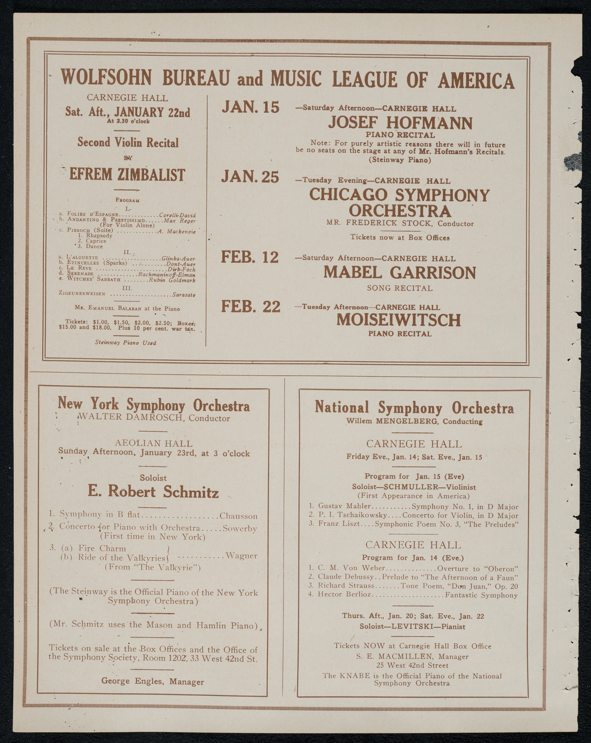 National Symphony Orchestra, January 14, 1921, program page 8