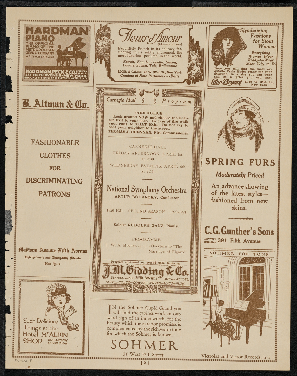 National Symphony Orchestra, April 1, 1921, program page 5