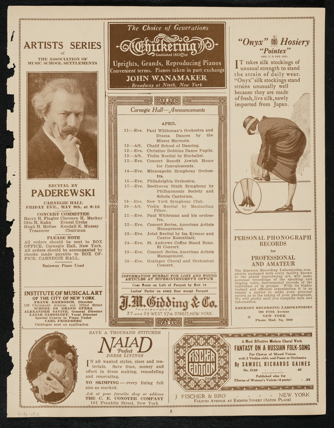 Oratorio Society of New York, April 9, 1924, program page 3