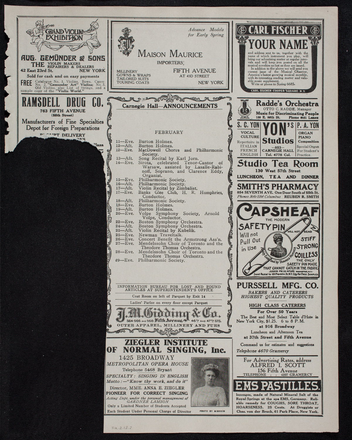 Russian Symphony Society of New York, February 11, 1912, program page 3