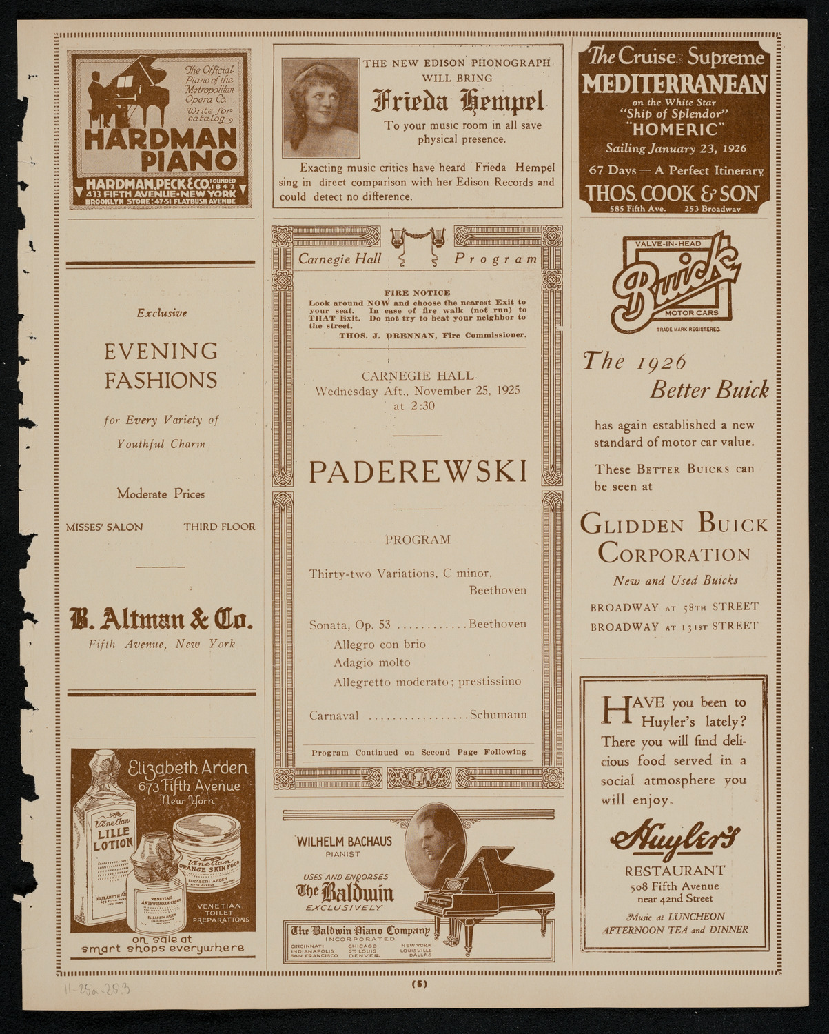 Ignacy Jan Paderewski, Piano, November 25, 1925, program page 5