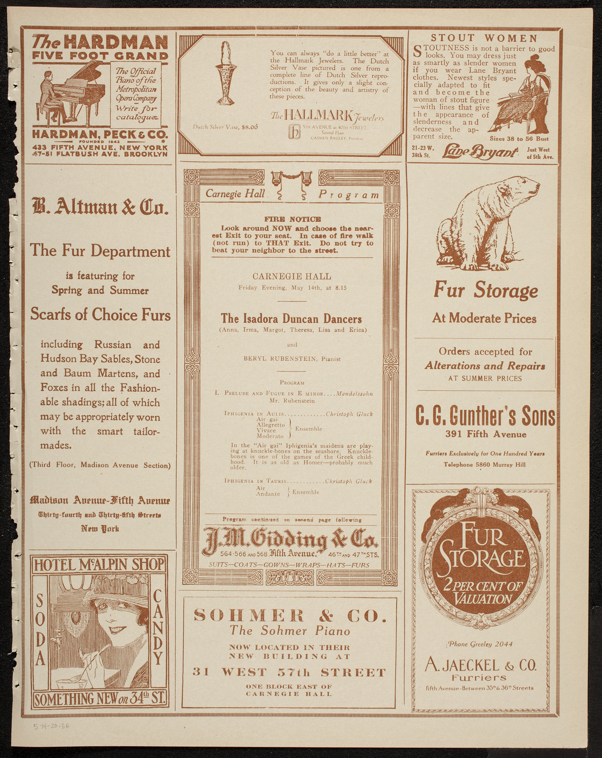Isadora Duncan Dancers, May 14, 1920, program page 5