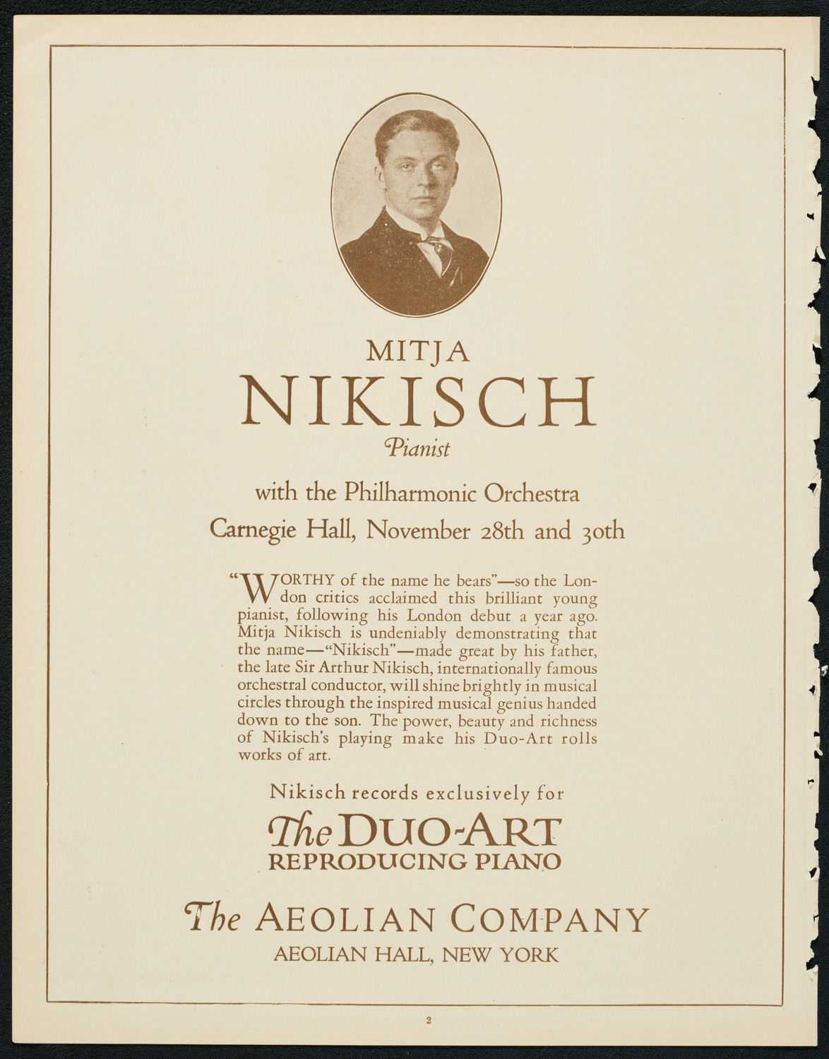 New York Philharmonic, November 30, 1923, program page 2