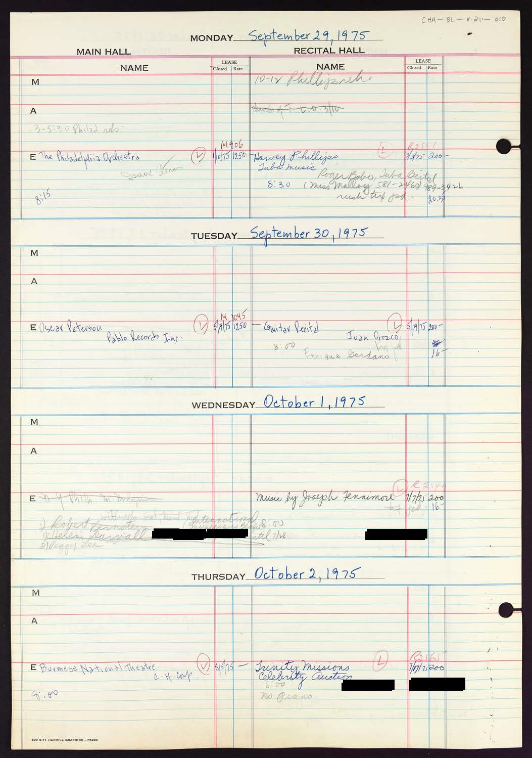 Carnegie Hall Booking Ledger, volume 21, page 10