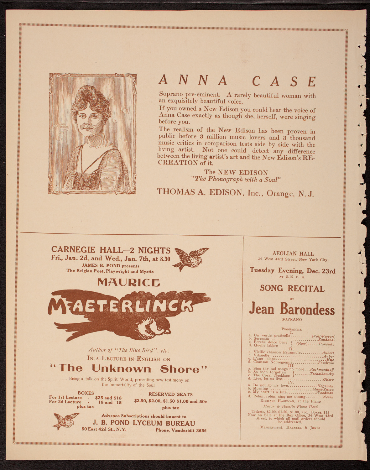 Musical Art Society of New York, December 16, 1919, program page 2