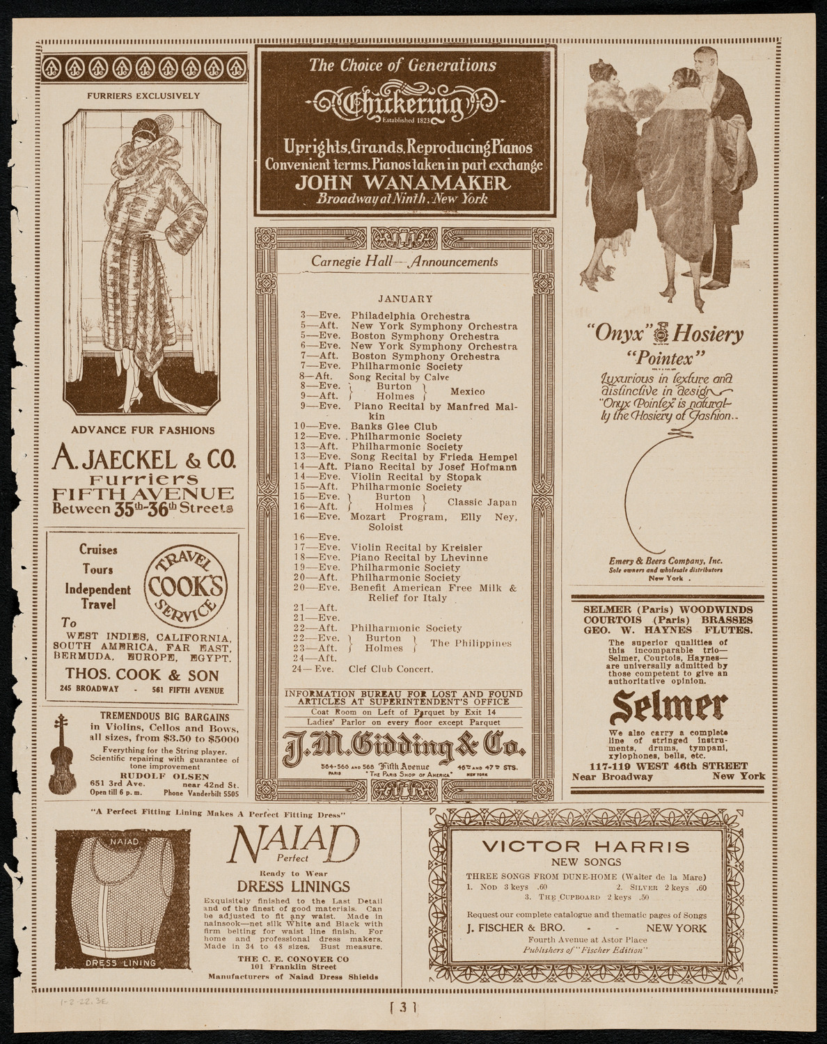 Brahms Memorial featuring Elly Ney and the New York Philharmonic, January 2, 1922, program page 3