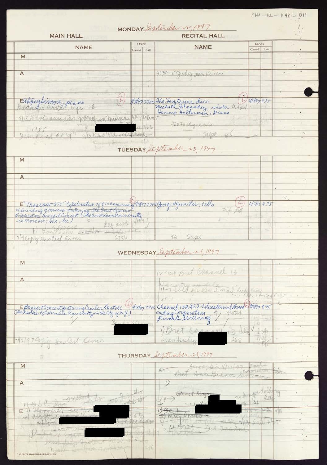 Carnegie Hall Booking Ledger, volume 43, page 10