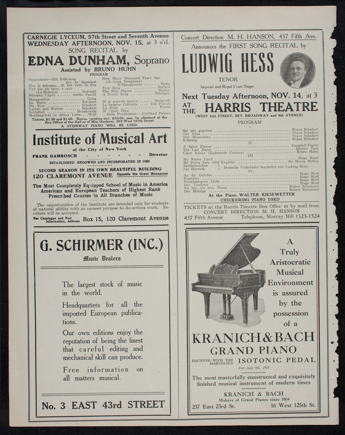 Efrem Zimbalist, Violin, November 10, 1911, program page 6