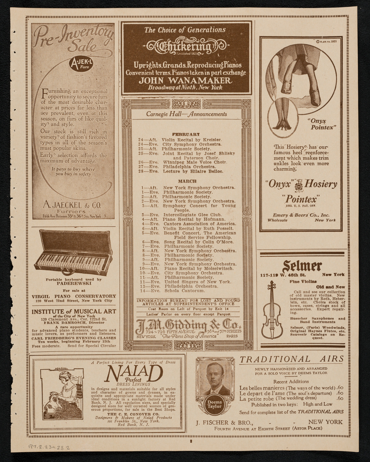 New York Philharmonic, February 23, 1923, program page 3