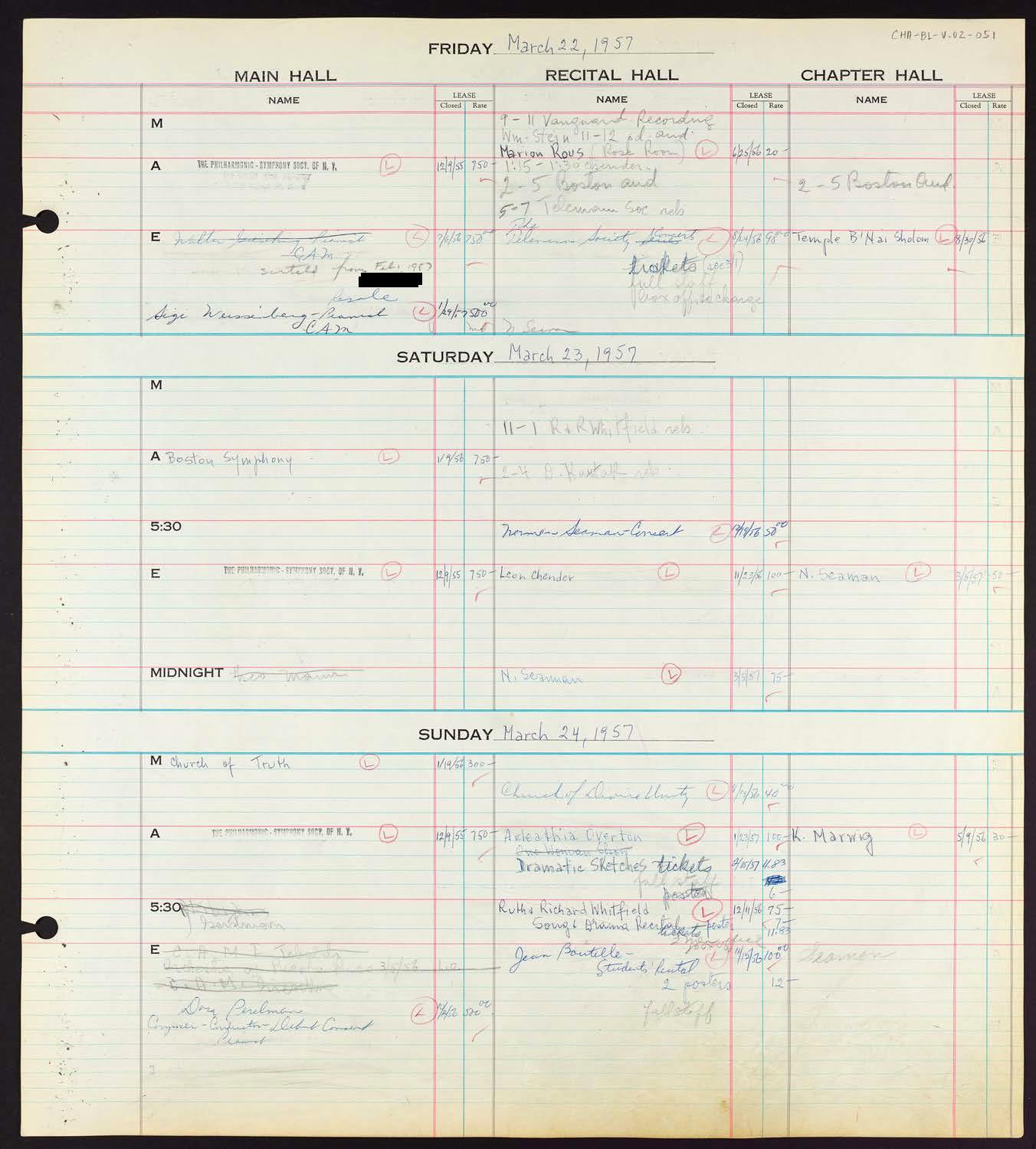 Carnegie Hall Booking Ledger, volume 2, page 51