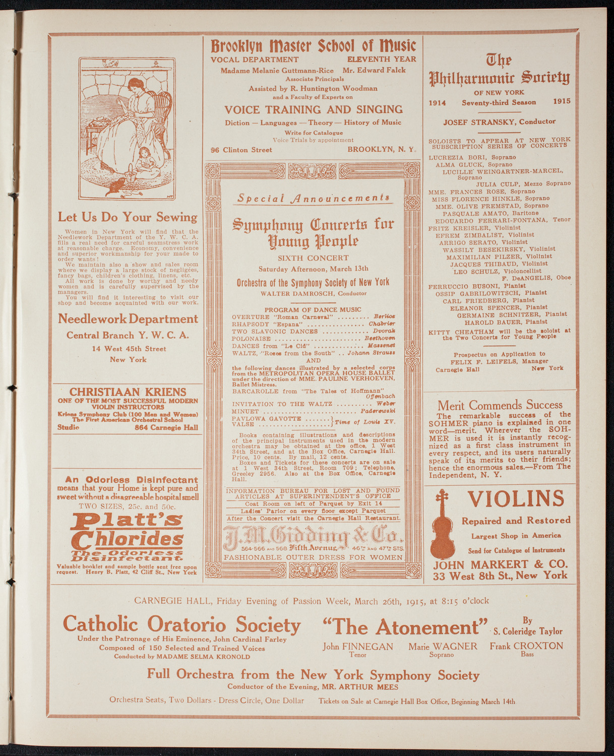 New York Philharmonic, March 12, 1915, program page 9