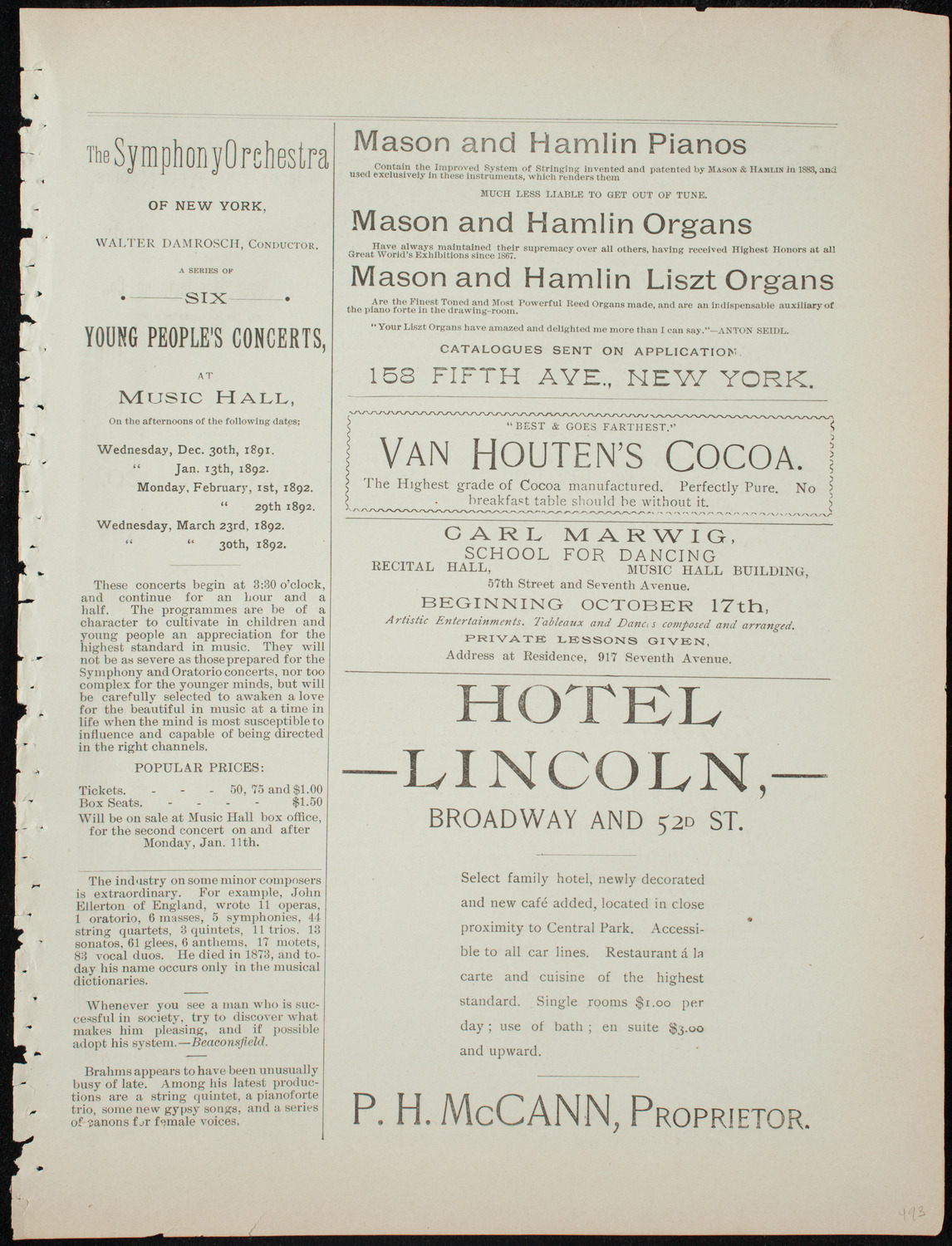 Oratorio Society of New York, December 31, 1891, program page 5