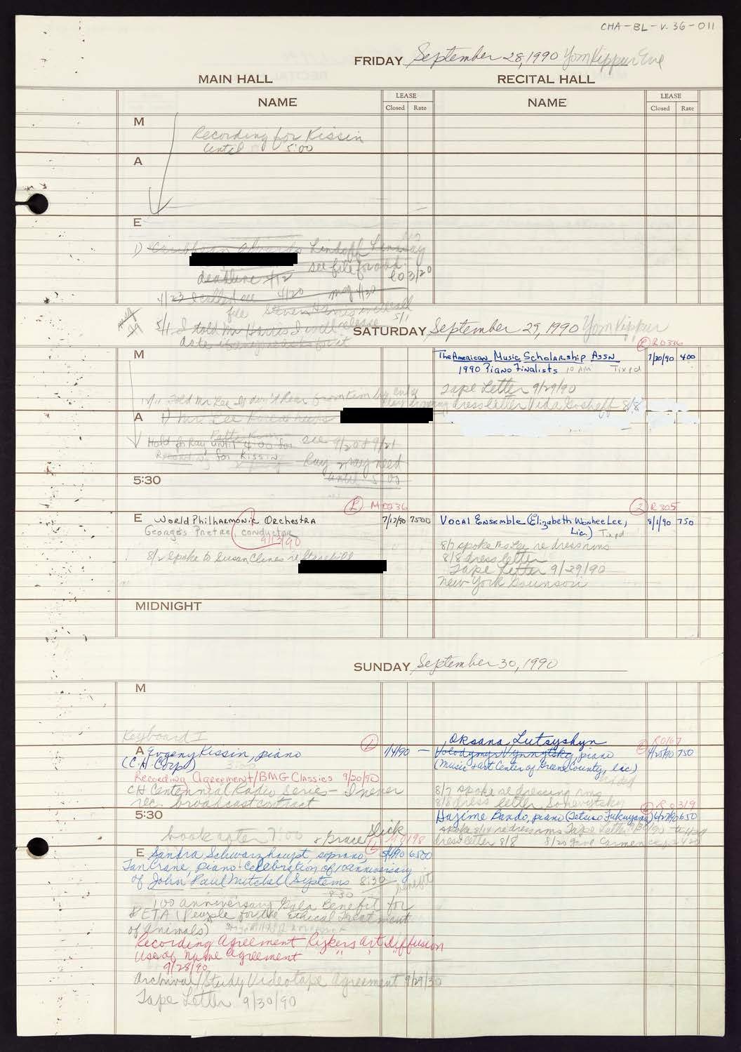 Carnegie Hall Booking Ledger, volume 36, page 11