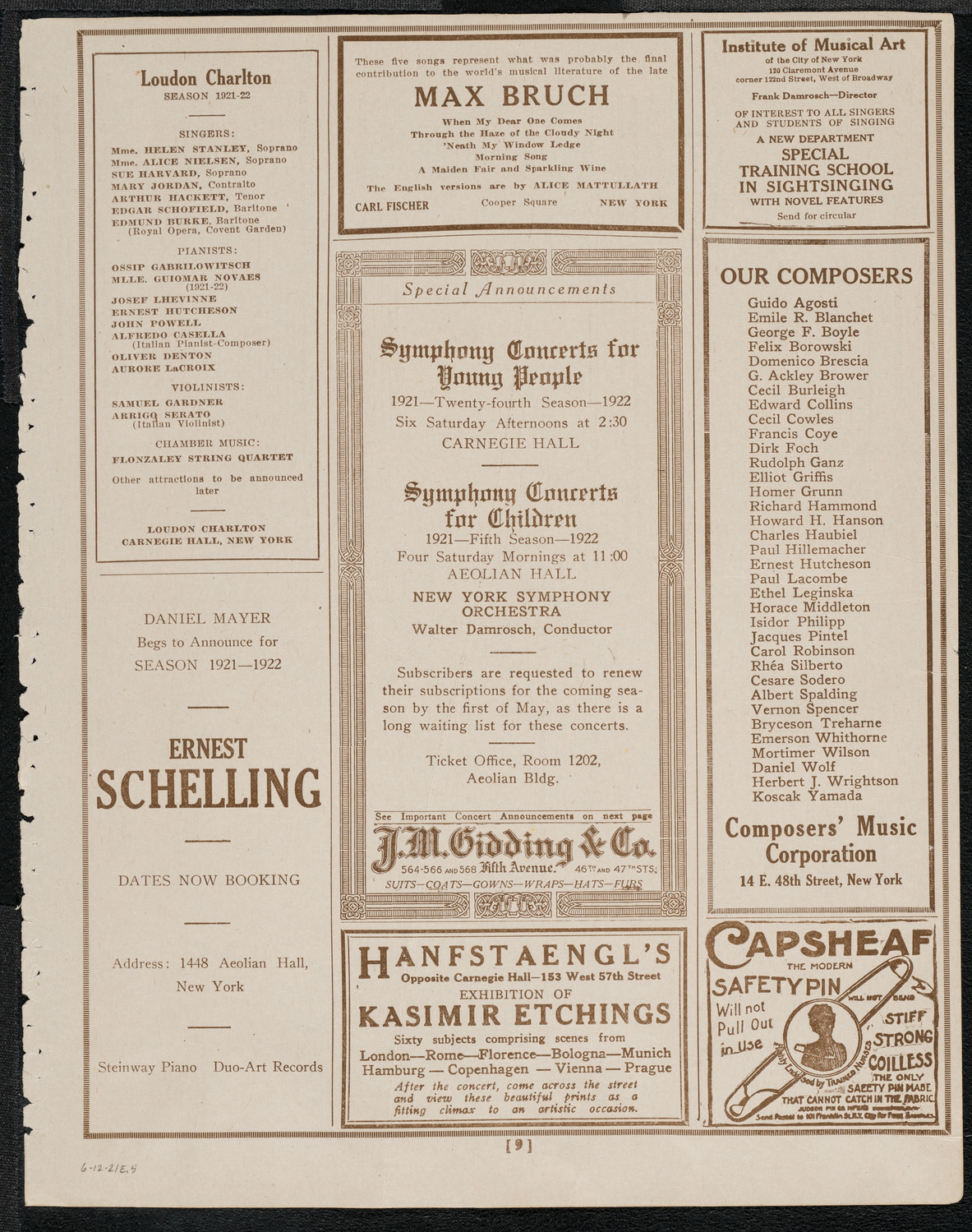 Dante Perrone and Elvira Sabbatini, June 12, 1921, program page 9