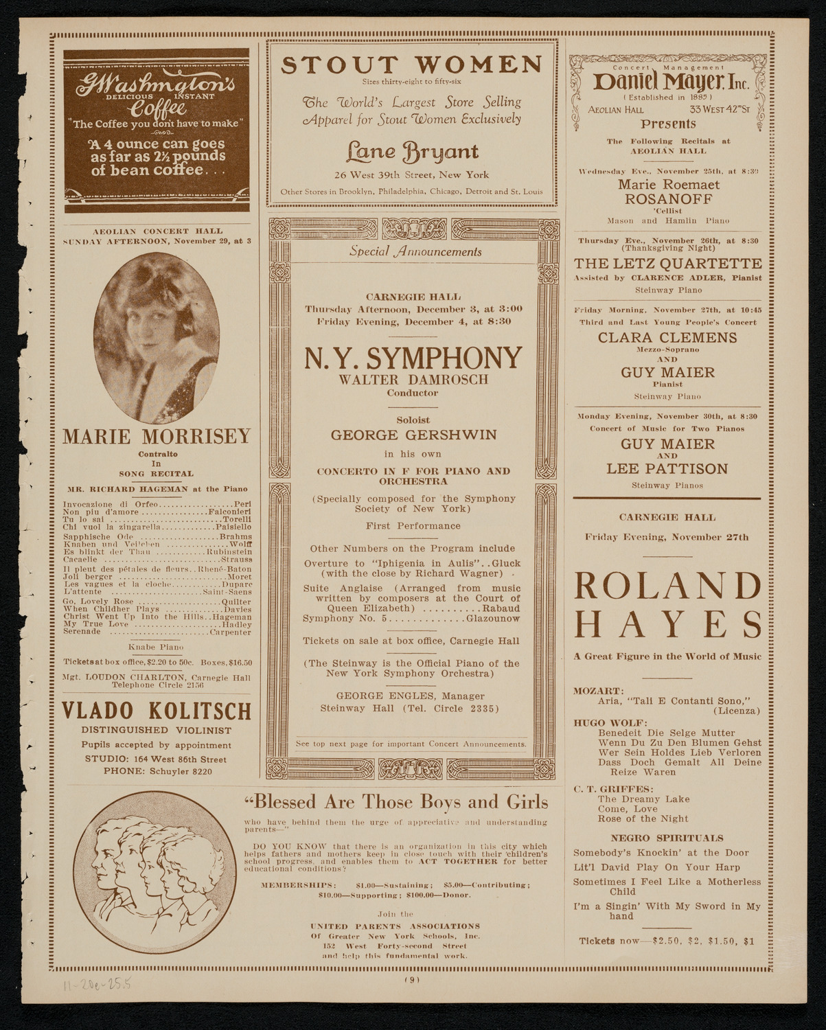 New York Symphony Orchestra, November 20, 1925, program page 9