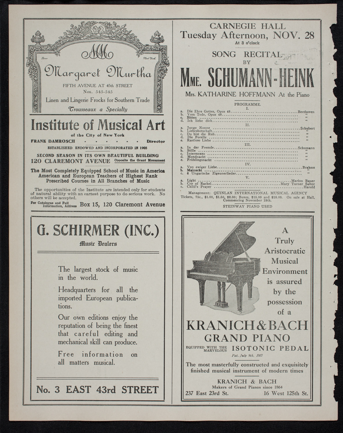 Efrem Zimbalist, Violin, November 21, 1911, program page 6