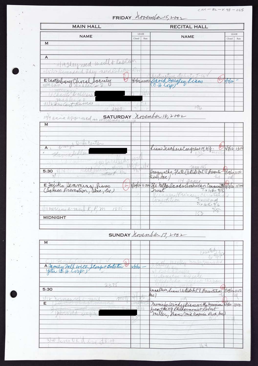 Carnegie Hall Booking Ledger, volume 48, page 25