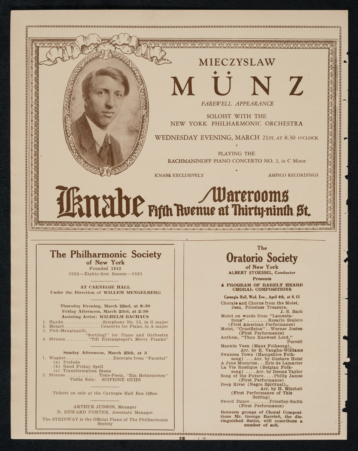 New York Philharmonic, March 21, 1923, program page 12