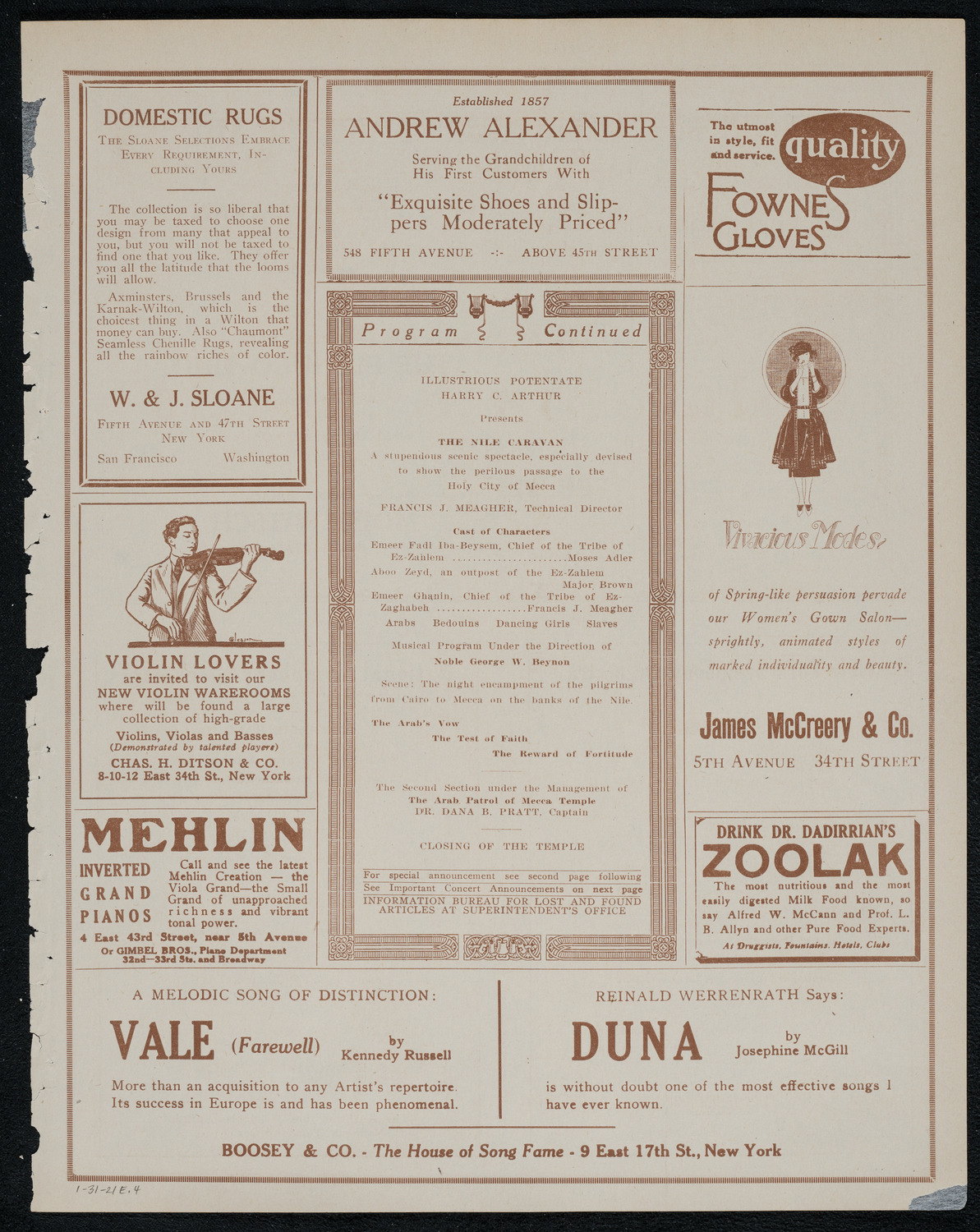 Mecca Temple of New York: Ancient Arabic Order of the Nobles of the Mystic Shrine, January 31, 1921, program page 7