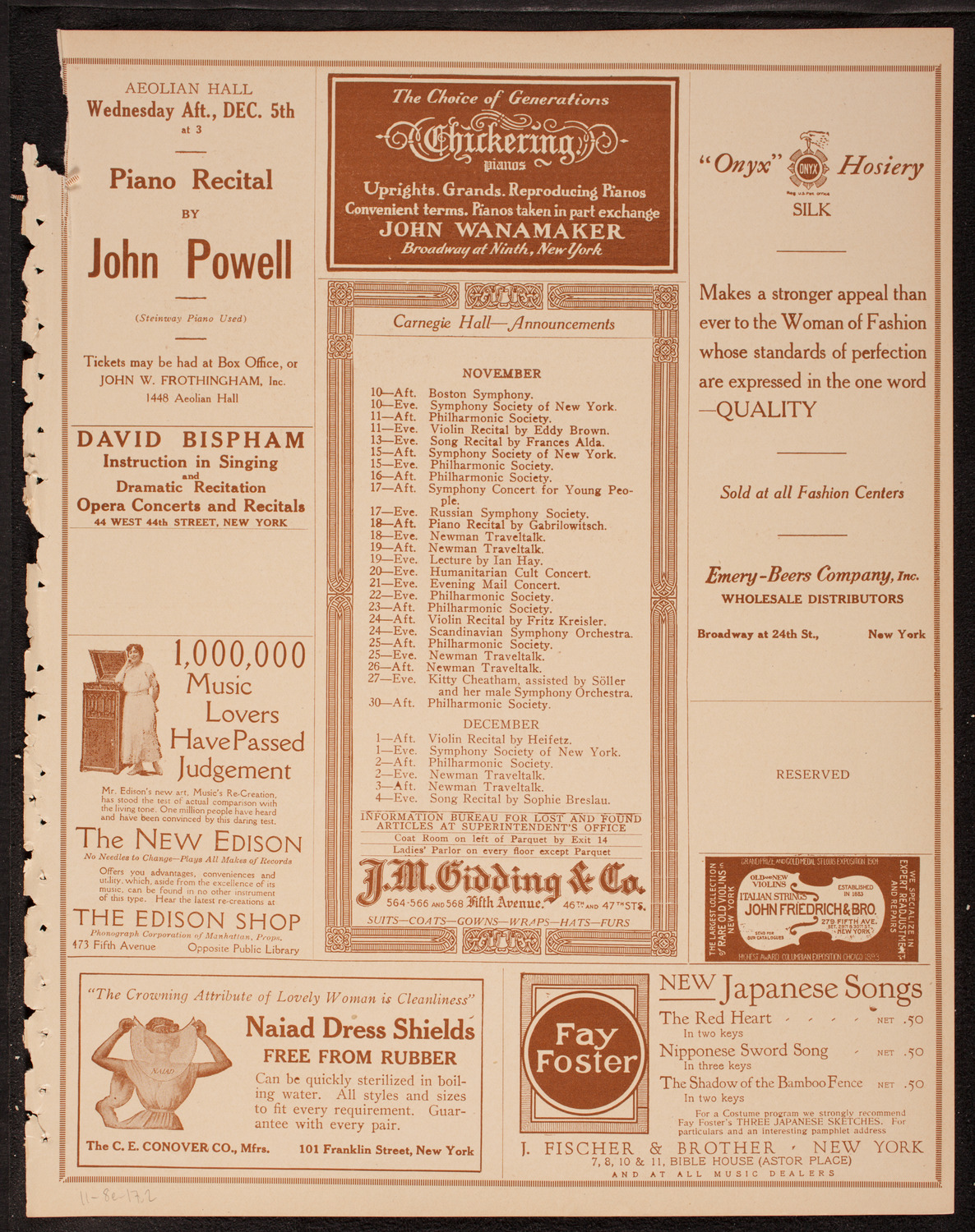 Boston Symphony Orchestra, November 8, 1917, program page 3