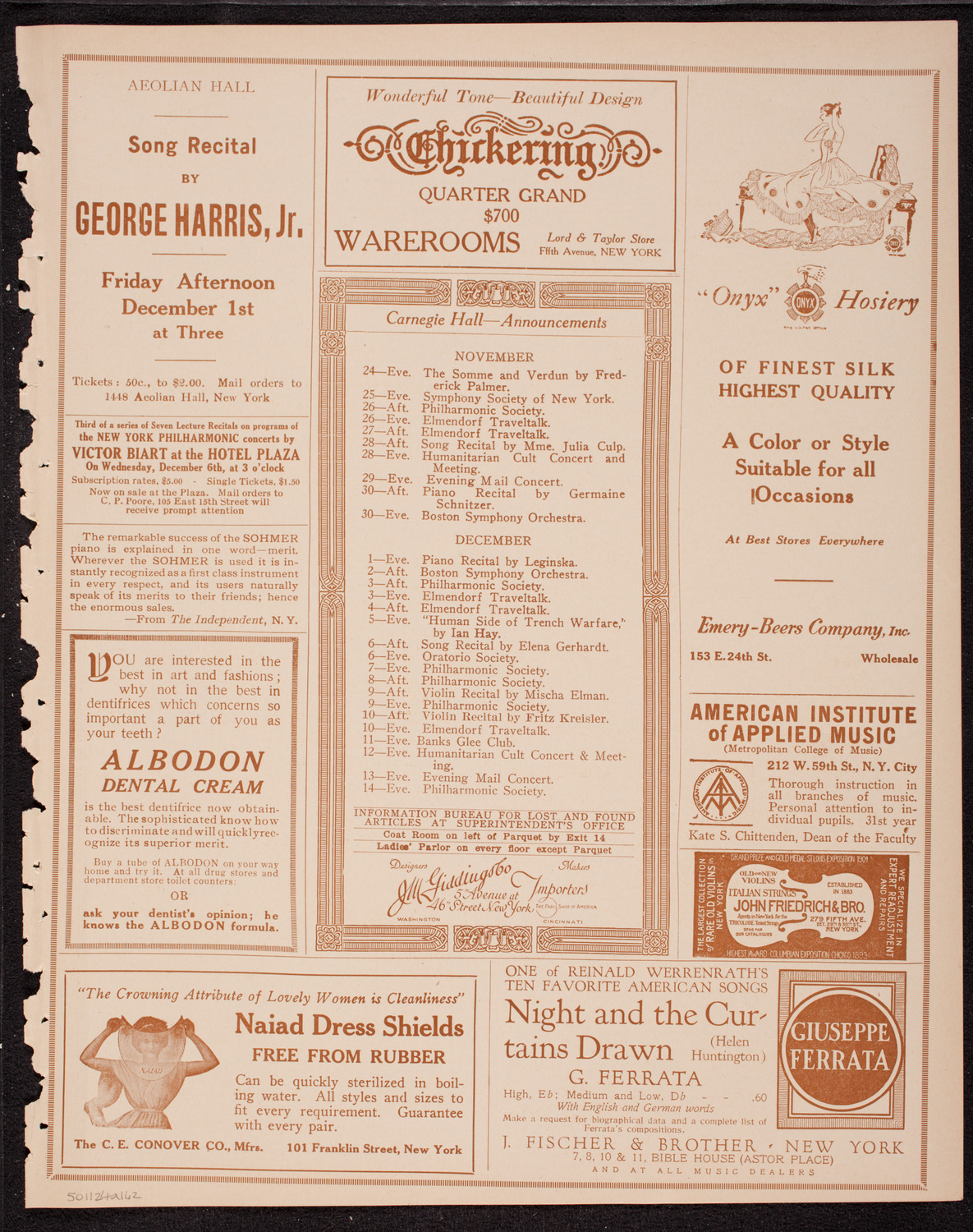 New York Philharmonic, November 24, 1916, program page 3