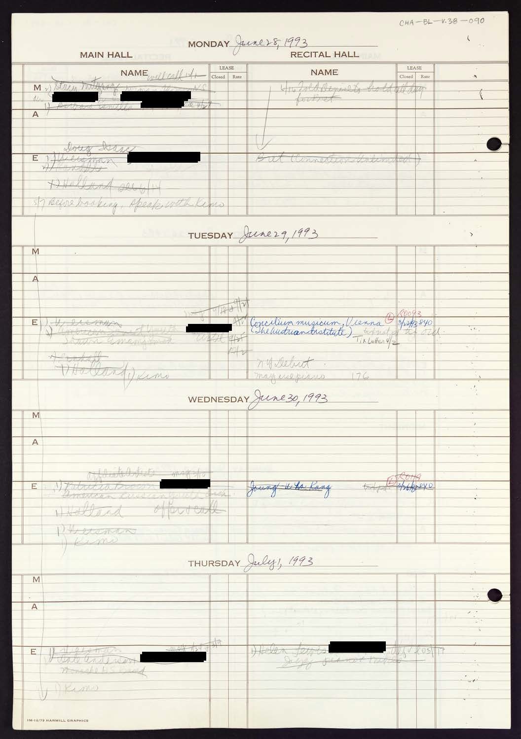 Carnegie Hall Booking Ledger, volume 38, page 90